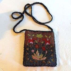 Vintage Heavily HAND BEADED Floral Mini Bag W/ Strap Stunning!